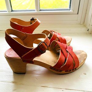 Bosabo classic wooden clog sandal, pink leather
